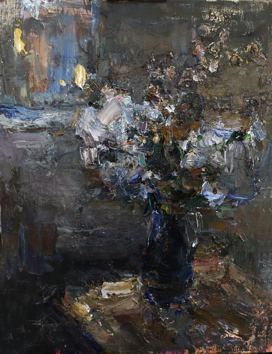 Impressionistic Still Life Oil Painting By Stanislava Cherkasova, 26 X 33", In The Evening, Original Artwork