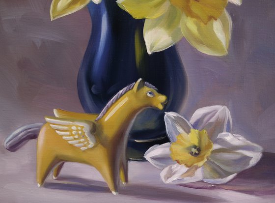 "Yellow Pegasus and Flowers"