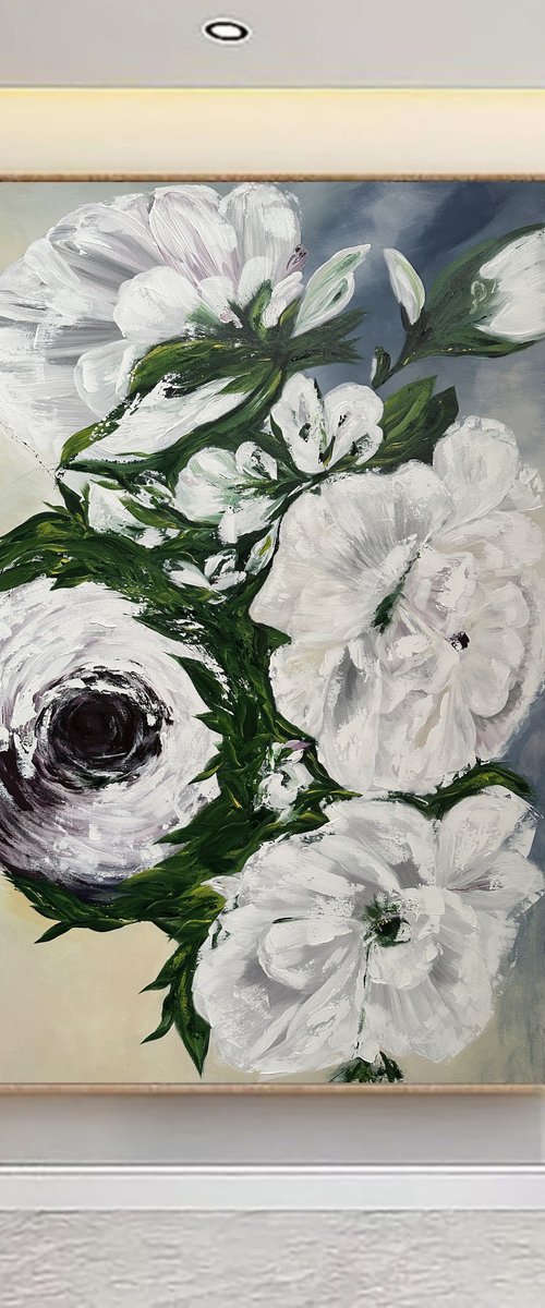 A Littel bit of beauty- texture art flowers, light abstract impasto painting. by Marina Skromova