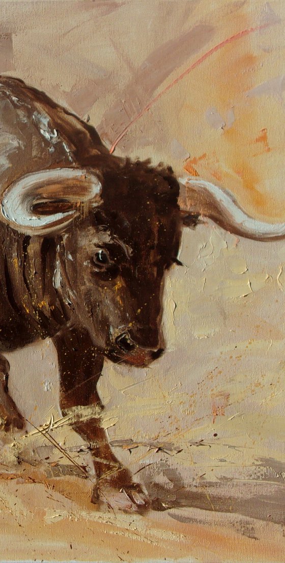 " LOOK AT ME " - BULL original oil painting on canvas, gift, PALETTE KNIFE TORRO hossa