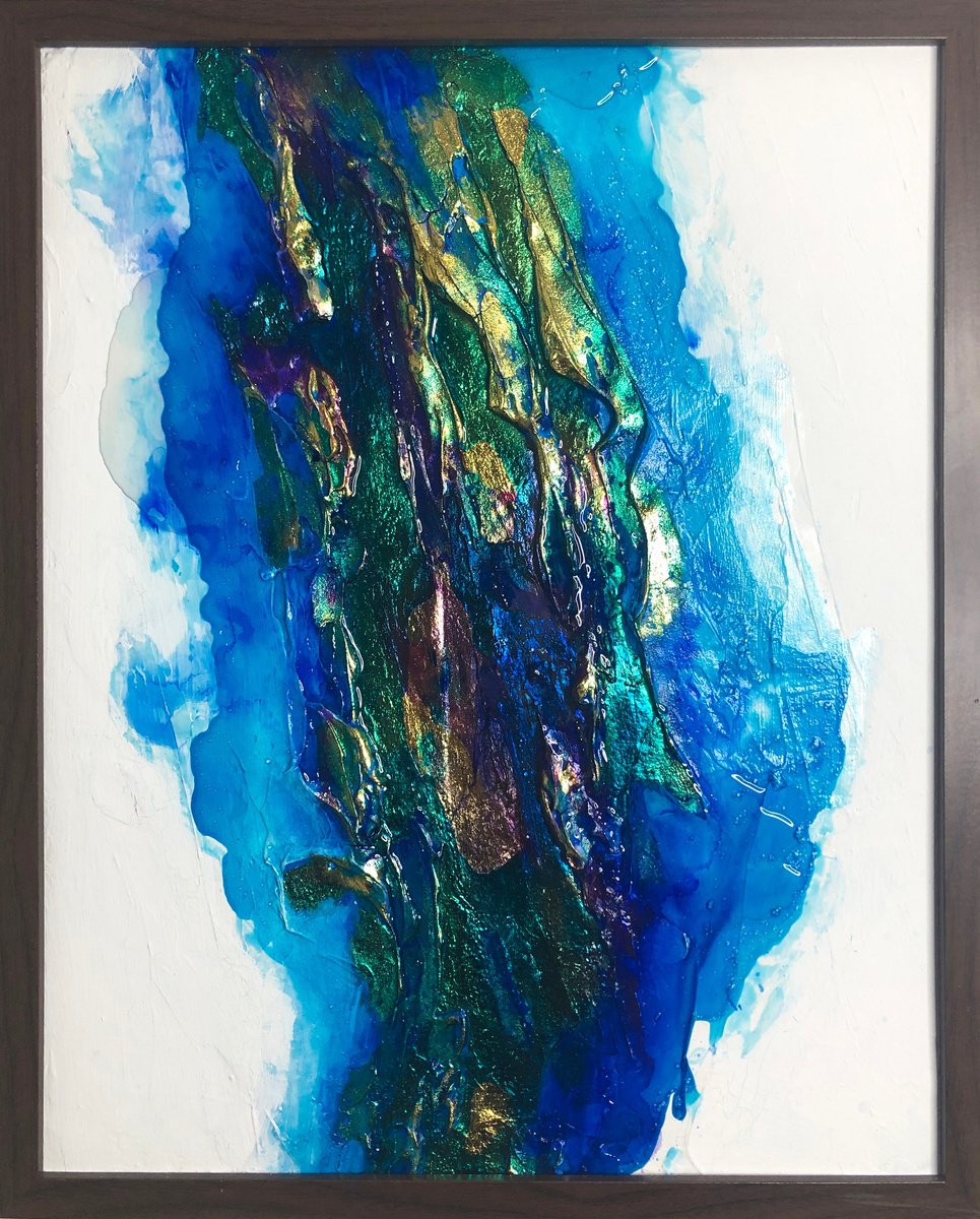 Abstract Acrylic Painting By Viacheslav Zaykin, 17 X 21", Azure Depths, Original Artwork