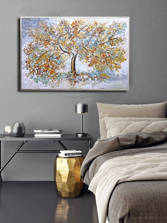 Tree of Life - Original Gold Color Abstract Painting  90 x 60 cm (36 x 24 inches)