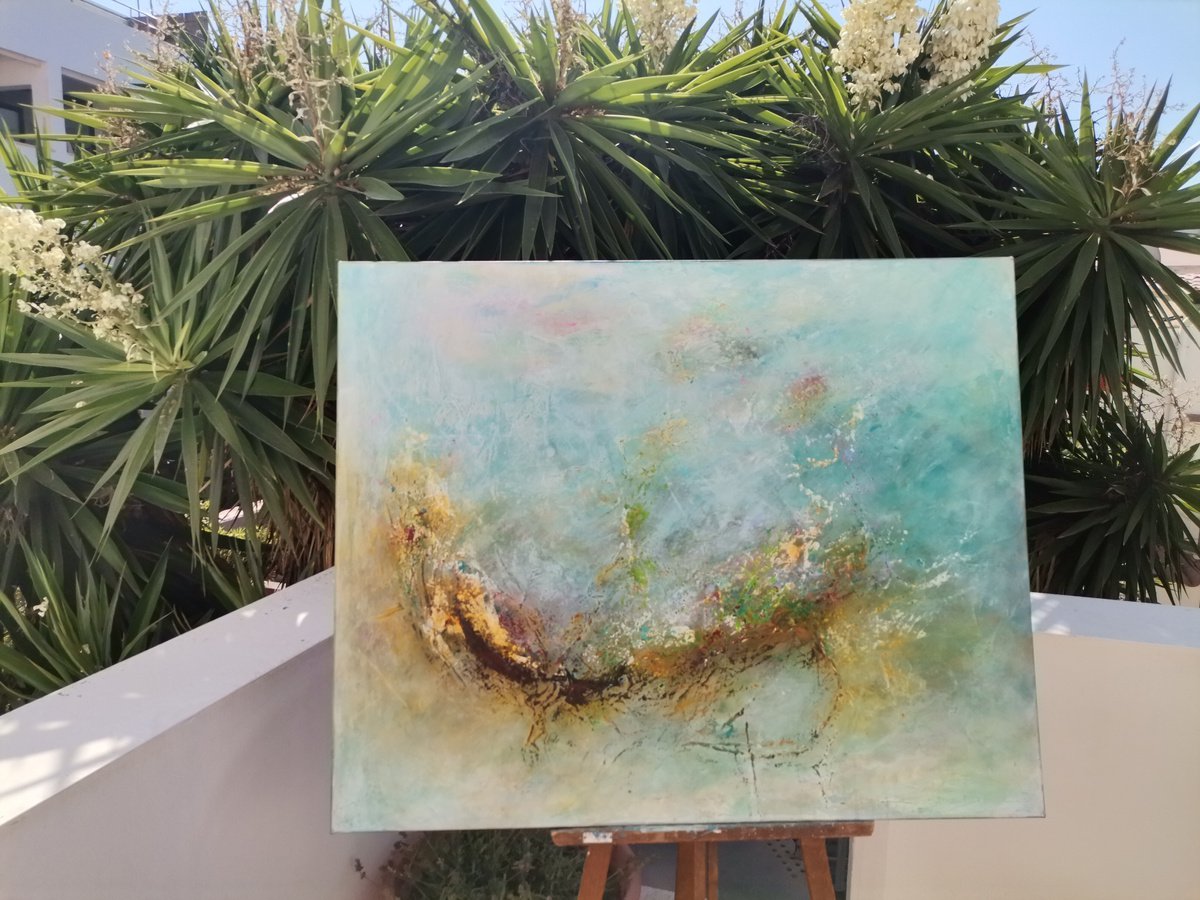 Organic Abstract Acrylic Painting By Doris Duschelbauer, 39 X 32, Niu De Perdiu, Original Artwork