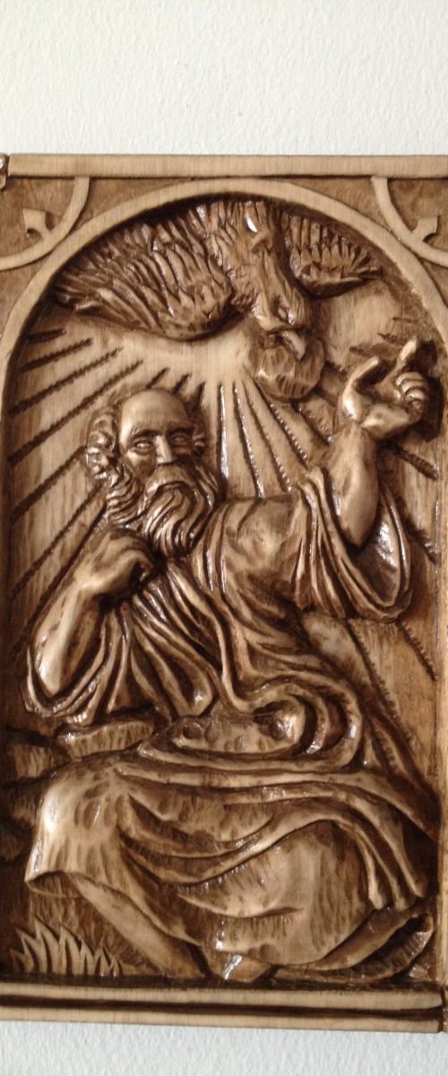 "Prophet Elijah" original, one-of-a-kind wood curved relief (7.2x12x1") by Alexander Koltakov