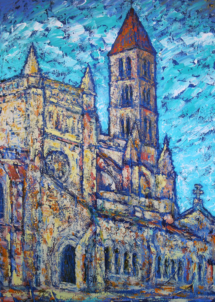 Impressionistic Cityscapes Acrylic Painting By Denys Kuvaiev, 20 X 28, Santa Maria De La Antigua In Valladolid, Artfinder