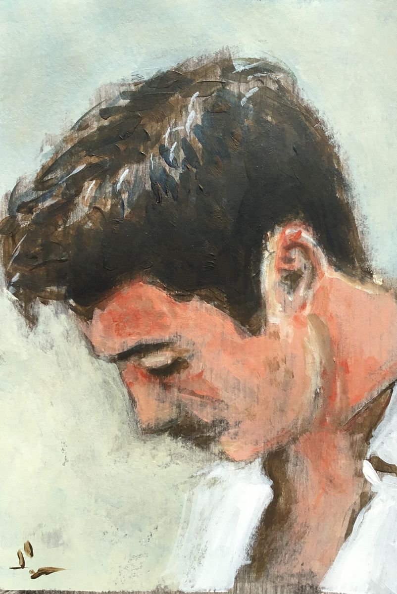 Expressive Portrait Acrylic Painting By Dominique Deve, 6 X 8, Remy, Original Artwork