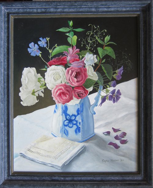 Roses in Blue and White Jug by Sophie Colmer-Stocker