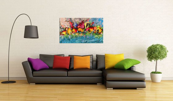 "Flowers in Water" Floral LARGE Abstract Painting