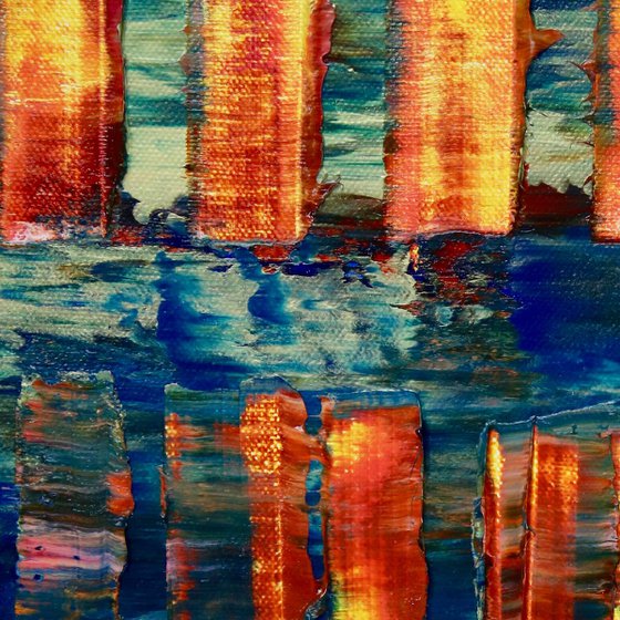 Metallic spectra and light intrusions | Fiery abstract painting