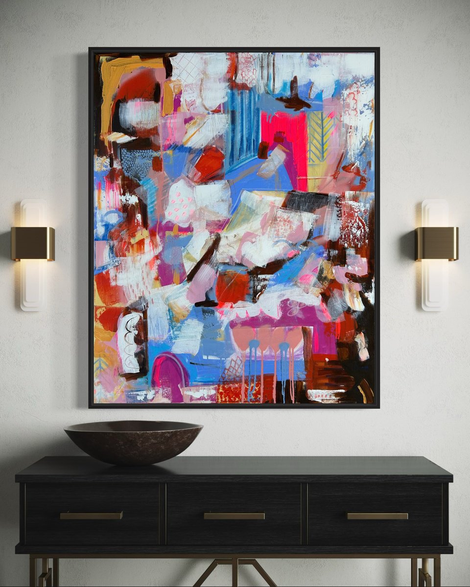 Abstract Painting By Samantha Malone, 31 X 39", Feel The Rush, Original Artwork