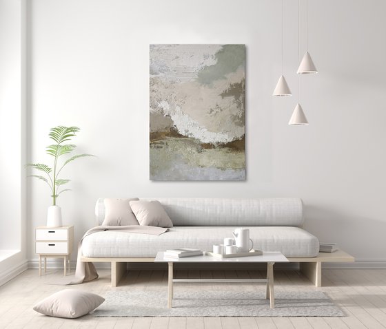 "Beige Fjord 2" Abstract beige sage green art