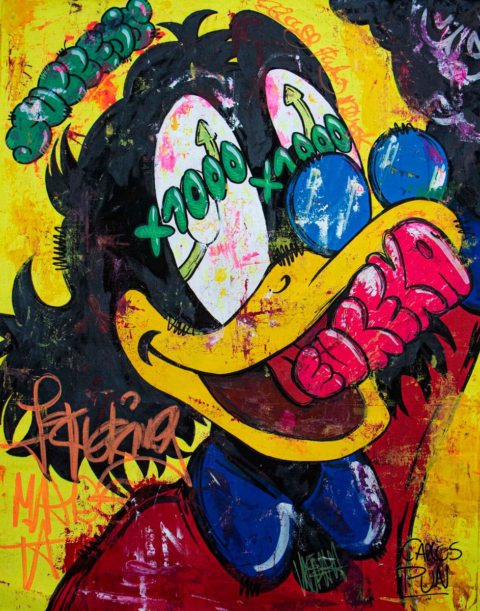 Cartoon Animal Acrylic Painting By Carlos Pun Art, 28 X 35, Eureka! I Fucking Made It Ft. Scrooge Mcduck, Original Artwork