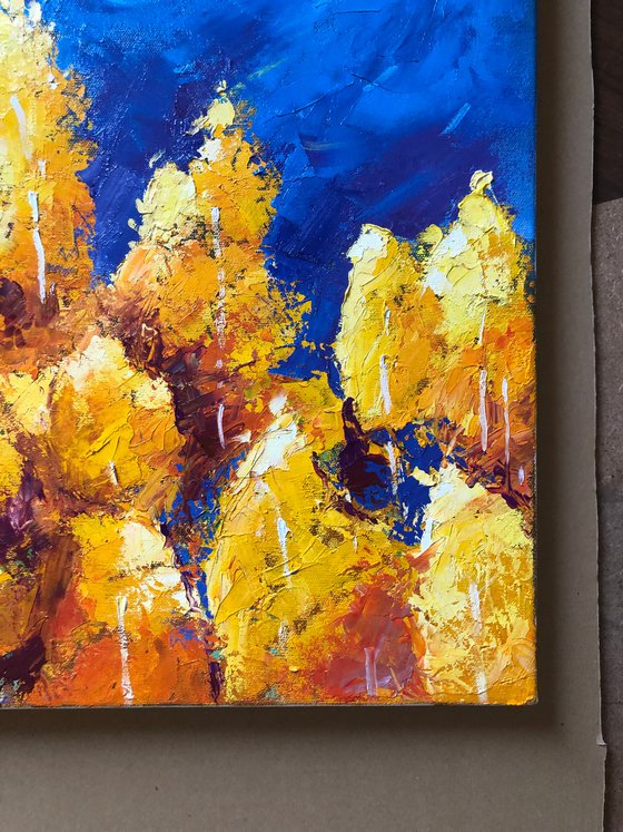 Aspen Tree Painting, Autumn Forest Art, Landscape Wall Art