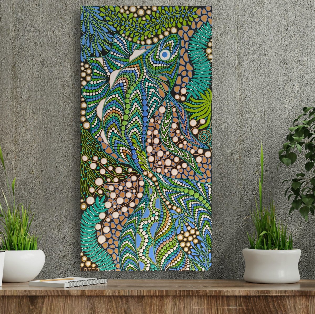 Expressive Landscape Acrylic Painting By Oxana Lazari, 16 X 31", Serenade Of The Deep, Original Artwork