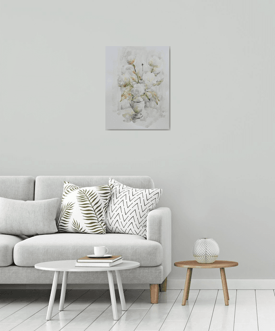 White peonies 19,7 x 25,6 in