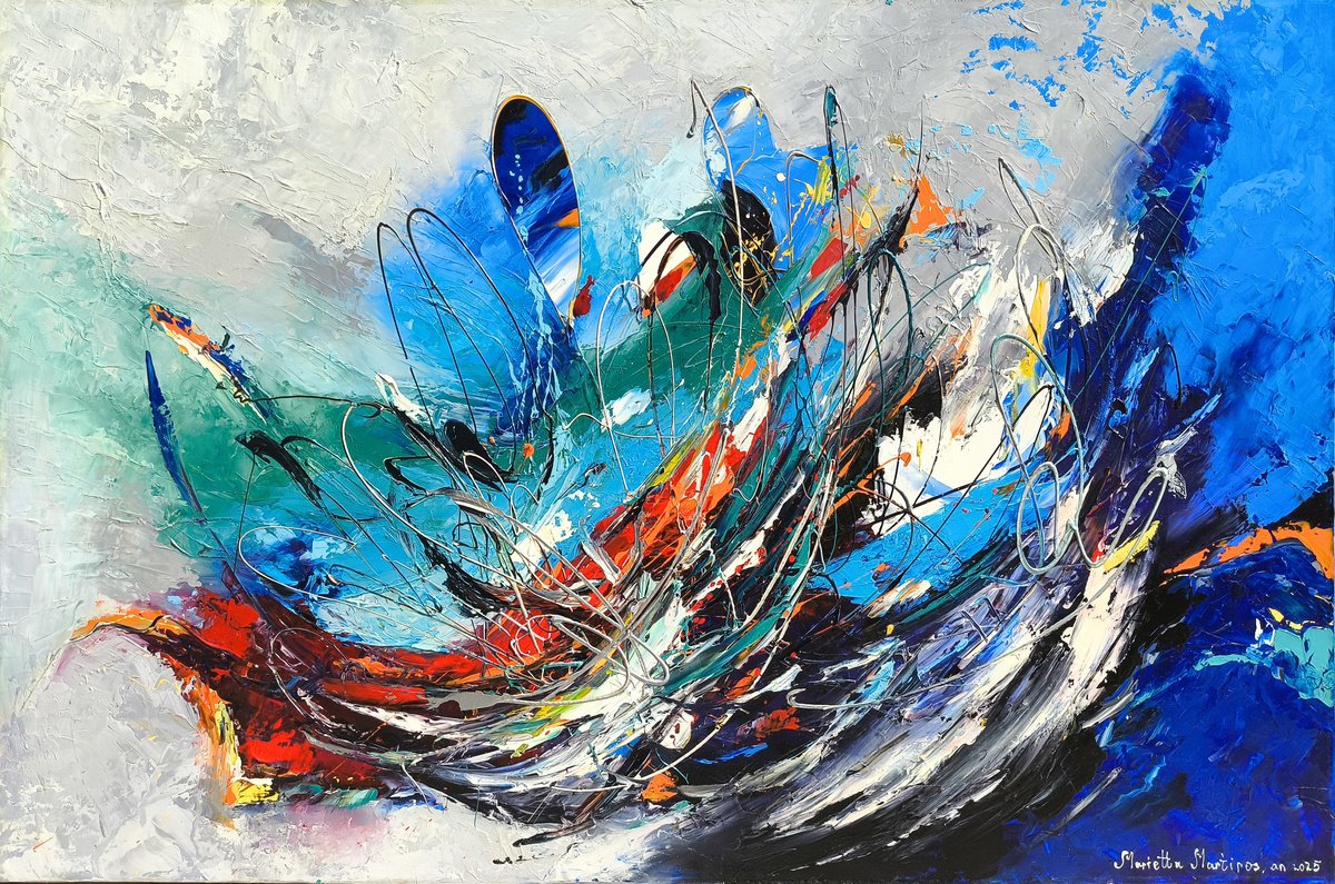 Abstract Oil Painting By Marieta Martirosyan, 47 X 31", Ocean Of Energy, Original Artwork