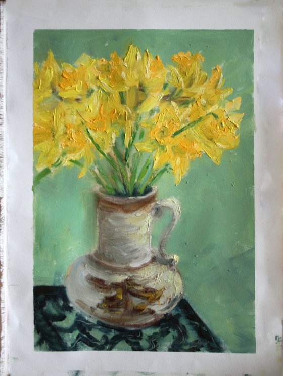 Daffodils in a vase / 11 x 16 inch /  ORIGINAL PAINTING