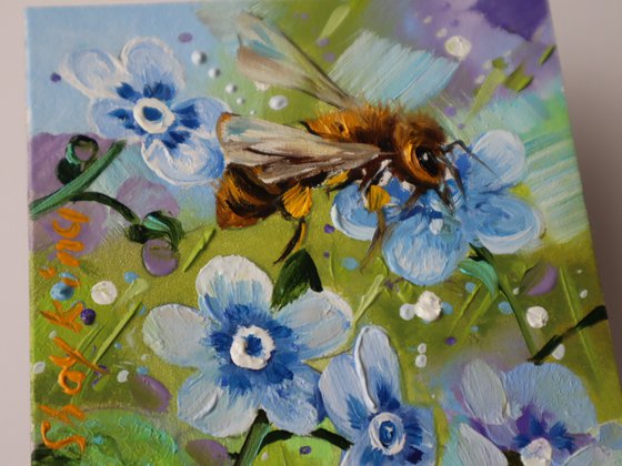 Bee and Blue Flowers
