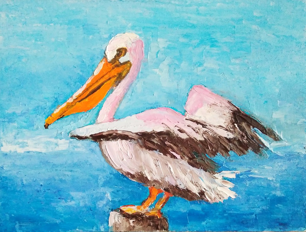 Pelican Painting Original Art Bird Artwork Coastal Wall Art by Yulia Berseneva