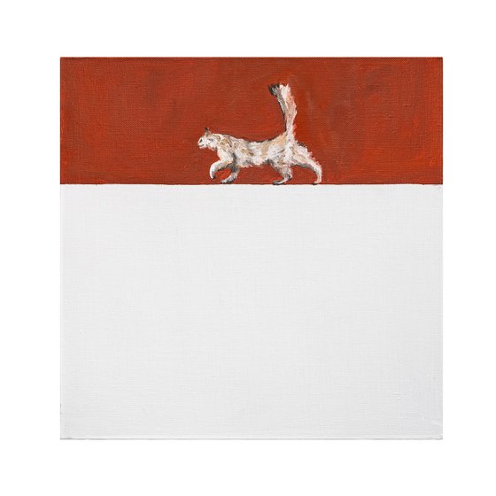 Playful White Cat on Red