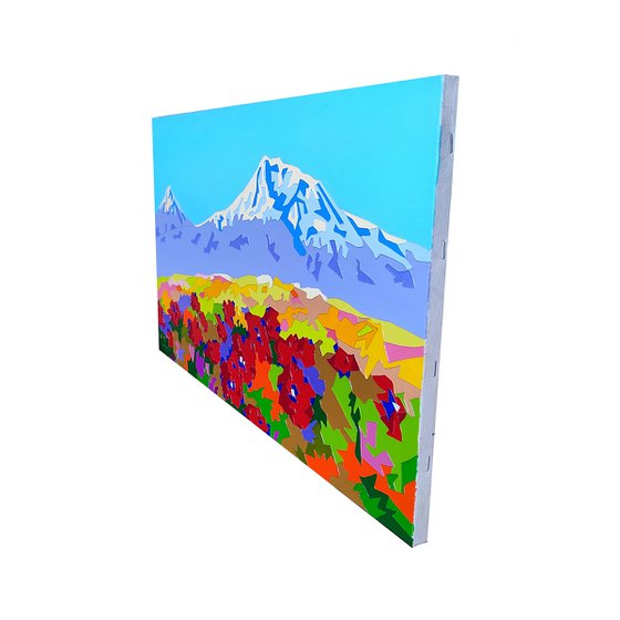 Poppy field of Mount Ararat - | 30x50cm, 2024, Modern, Original style |
