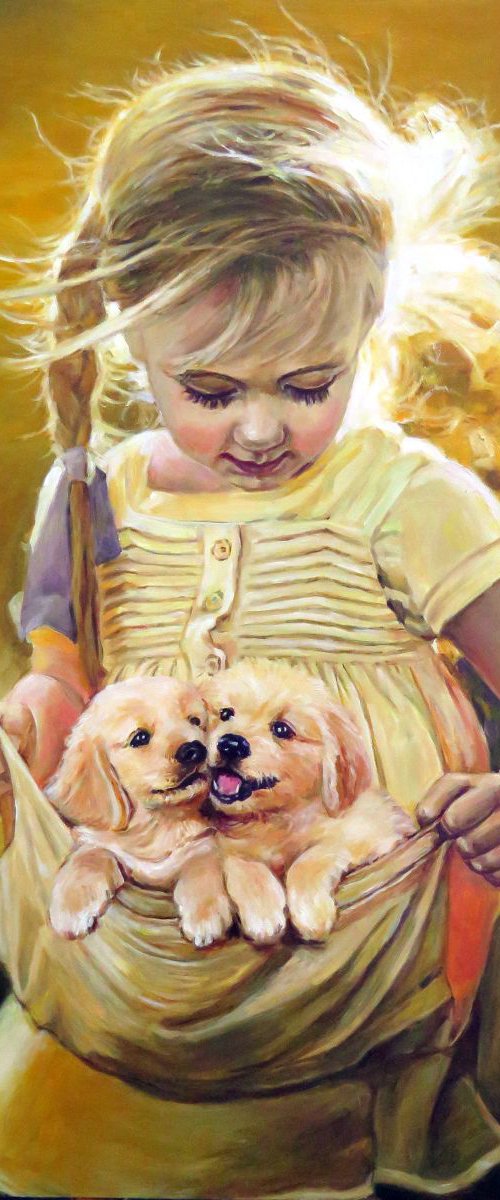Commission Girl with Poppies , Animals,Children, Contemporary Art by QI Debrah