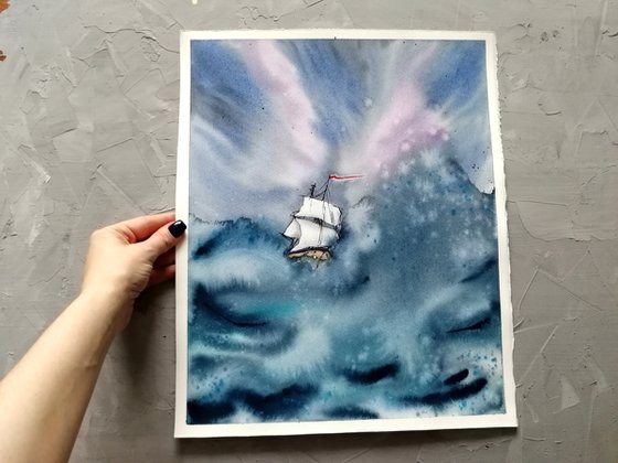 Sailboat painting. Seascape