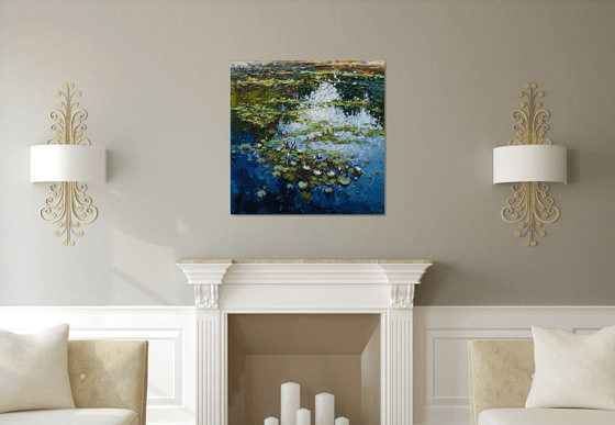 White Water Lilies - Impasto Original Oil painting