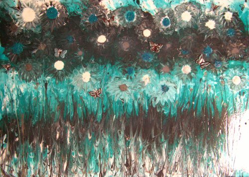Turquoise Flowers by Fiona J Robinson