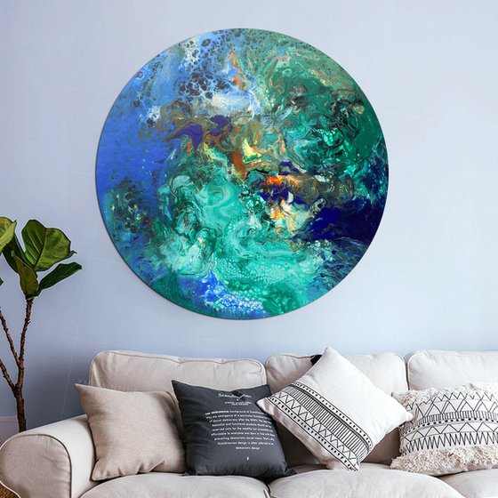 Large abstract round painting 80x80 cm - Peace