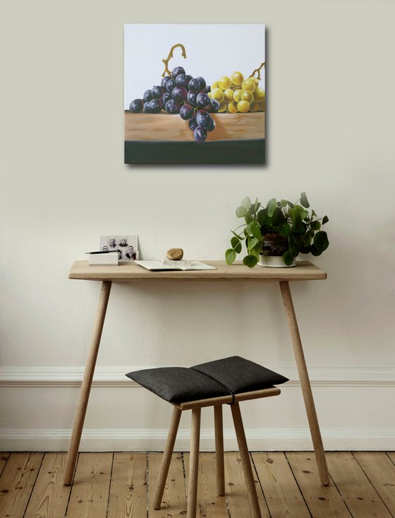 Grapes painting, Original oil on canvas realistic art, 30 x 30 cm