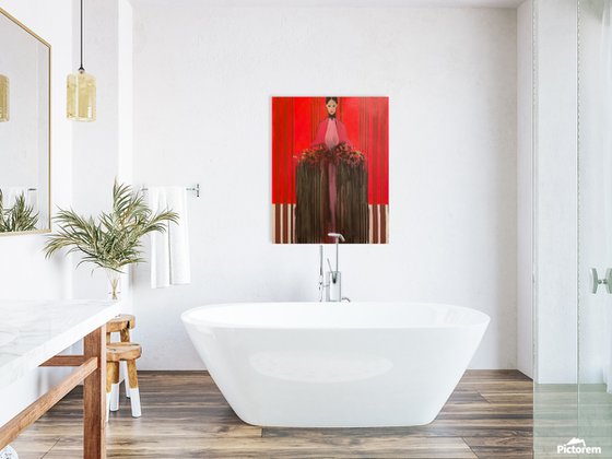 Girl in Red with Flowers