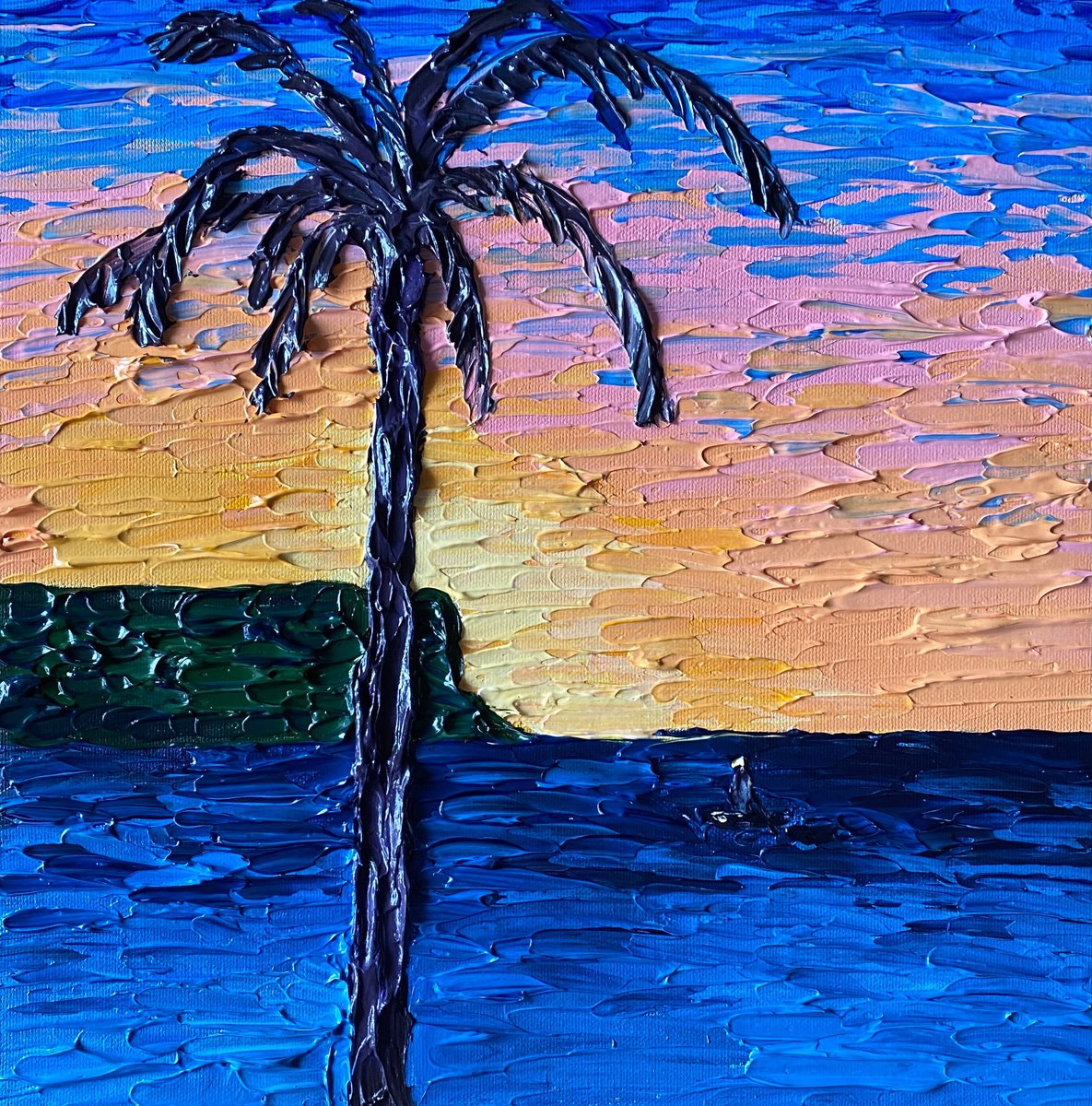 Impressionistic Landscape Acrylic Painting By Guzaliya Xavier, 12 X 12, Sunset At Balmoral Beach, Original Artwork