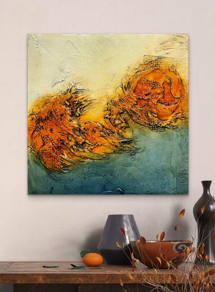 Abstract Acrylic Painting By Andrada Anghel, 12 X 12, Wild Roses, Original Artwork