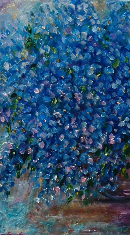 Bouquet Of Forget Me Nots - original oil painting-  24 "X 18" X 0.5" by Lena Owens at OLena Art