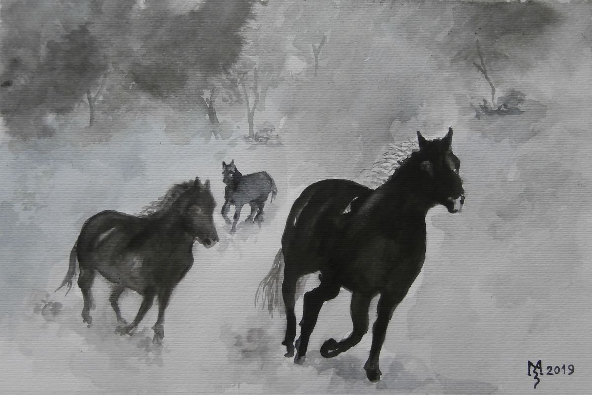 HORSES 24.5 x 16.5 cm by Zoran Mihajlovi? Muza
