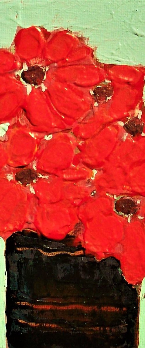 Red Anemones in a Black Vase by David J Edwards