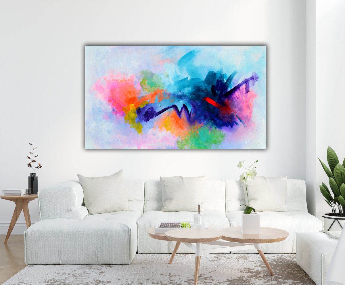 Abstract Acrylic Painting By Soos Tiberiu, 55 X 31", Contrasts, Original Artwork