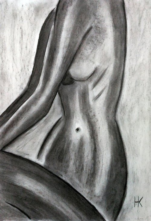 Woman Nude charcoal original art by Halyna Kirichenko