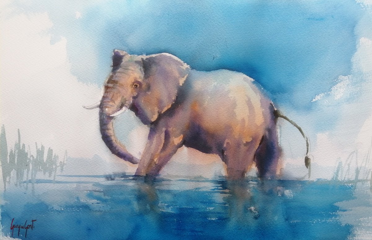 Impressionistic Watercolour , Elephant 25 By Giorgio Gosti, 21 X 14, Artwork For Sale On Artfinder