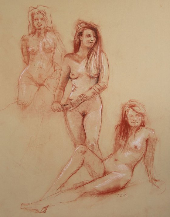 Three Nudes in Sanguine and Sepia