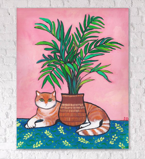 "My cute tiger under the palm tree"