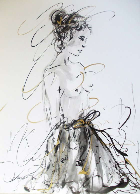 Woman  ink drawing series-Figurative drawing on paper