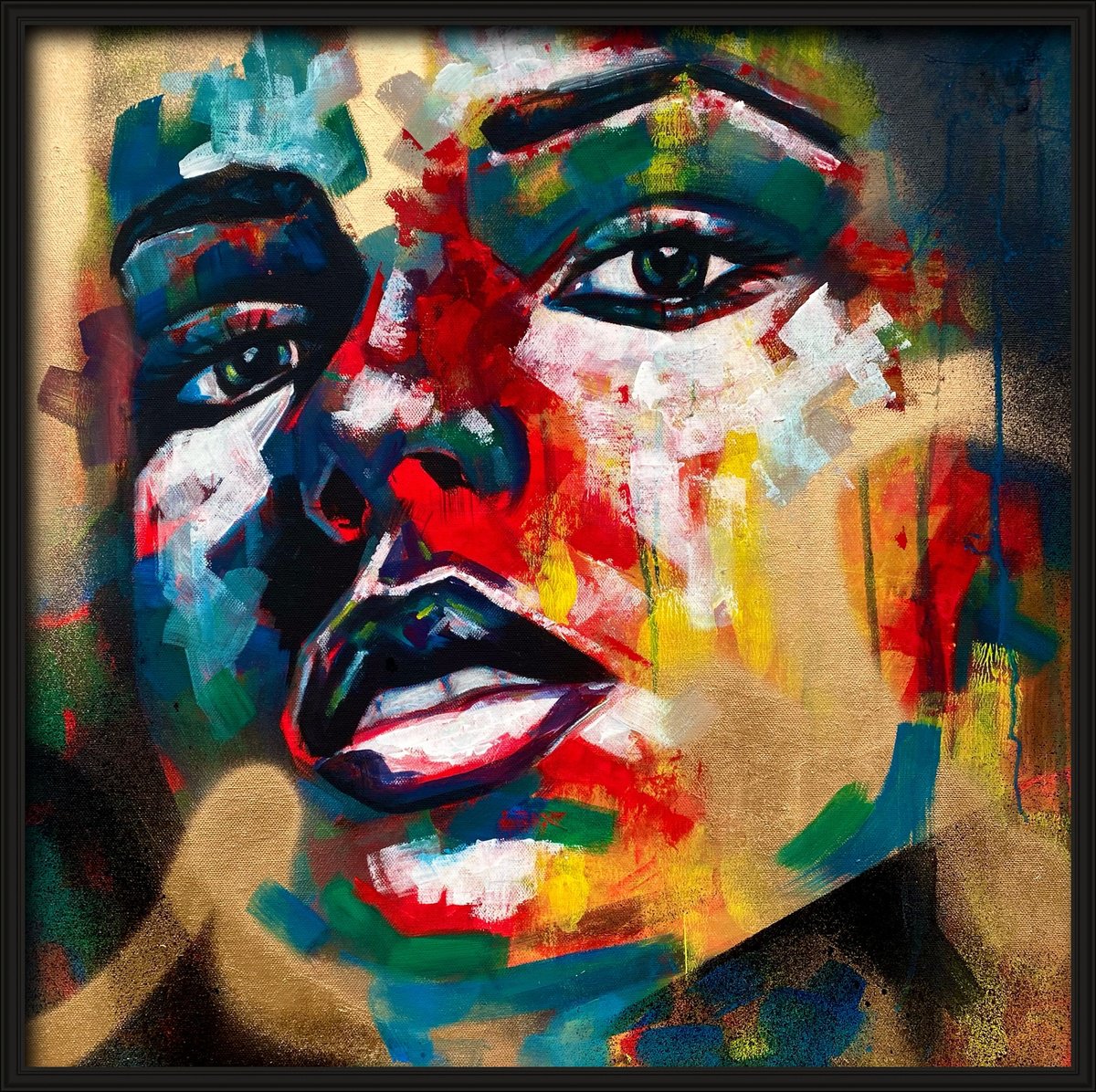 Abstract Portrait Acrylic Painting By Stevie Nicholson, 20 X 20", Gaze, Original Artwork