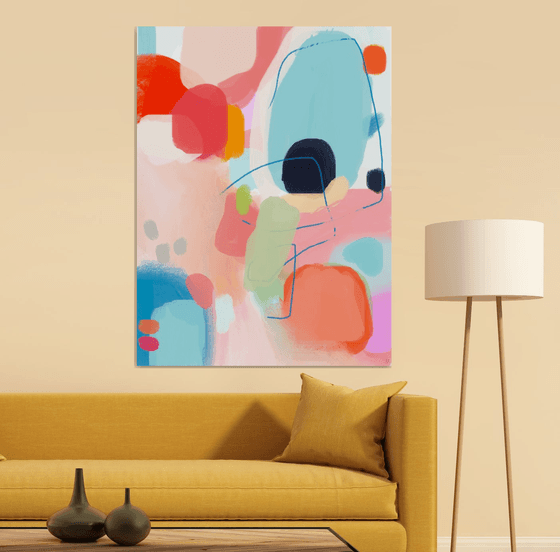 Coral blue and pink abstract art