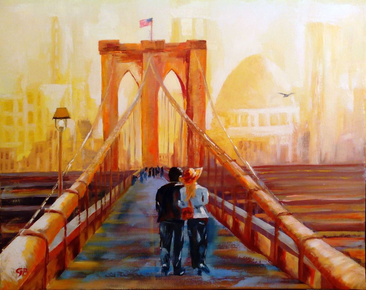 Brooklyn bridge in the evening light. by George Budai