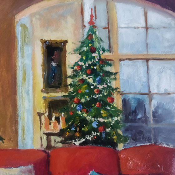 Christmas Interior with Cat