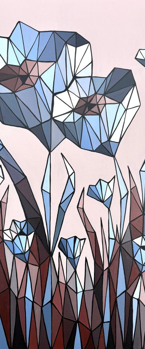 STAINED GLASS BLUE CORNFLOWERS by Maria Tuzhilkina