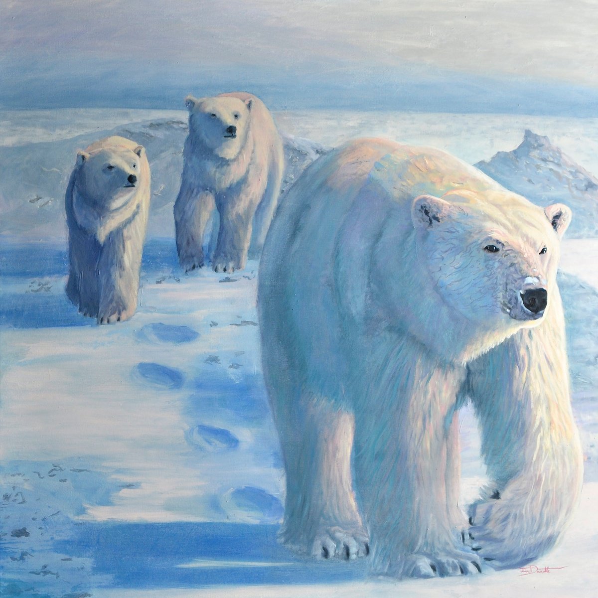 Photorealistic Animal Oil Painting By Jason Edward Doucette, 36 X 36, Trek Through The Tundra, Original Artwork