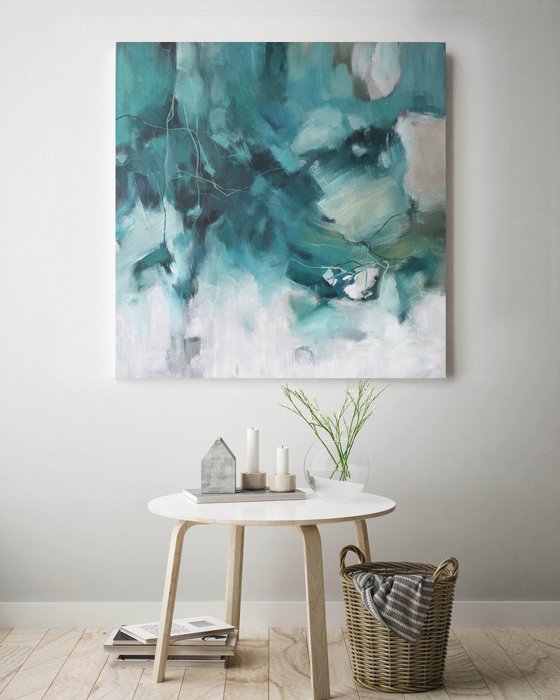 "Mint" Turquoise abstract acrylic art